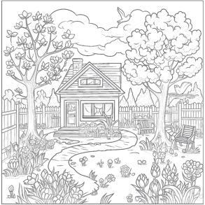 Printable Spring Backyard Coloring Page - Mimi Panda