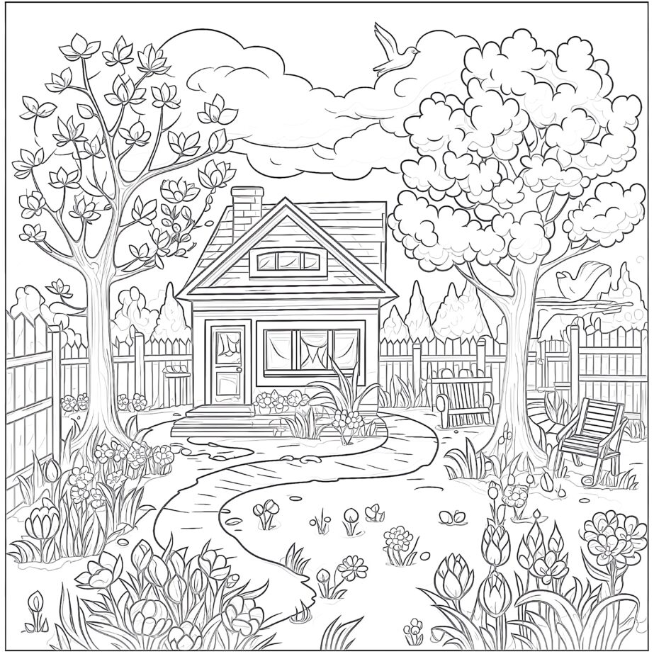 Spring Backyard Coloring Page