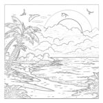 Sunny Beach Summer Landscape Coloring Page