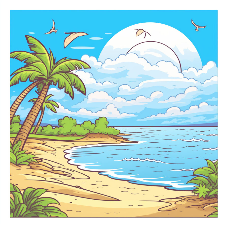 Sunny Beach Summer Landscape Coloring Page 2