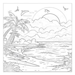 Sunny Beach Summer Landscape - Printable Coloring page
