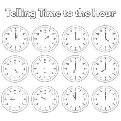 Telling Time To The Hour - Printable Coloring page