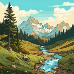 View Of The Beautiful Landscape In The Alps Coloring Page - Origin image