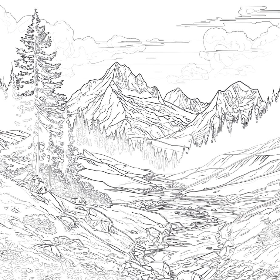 View Of The Beautiful Landscape In The Alps coloring page