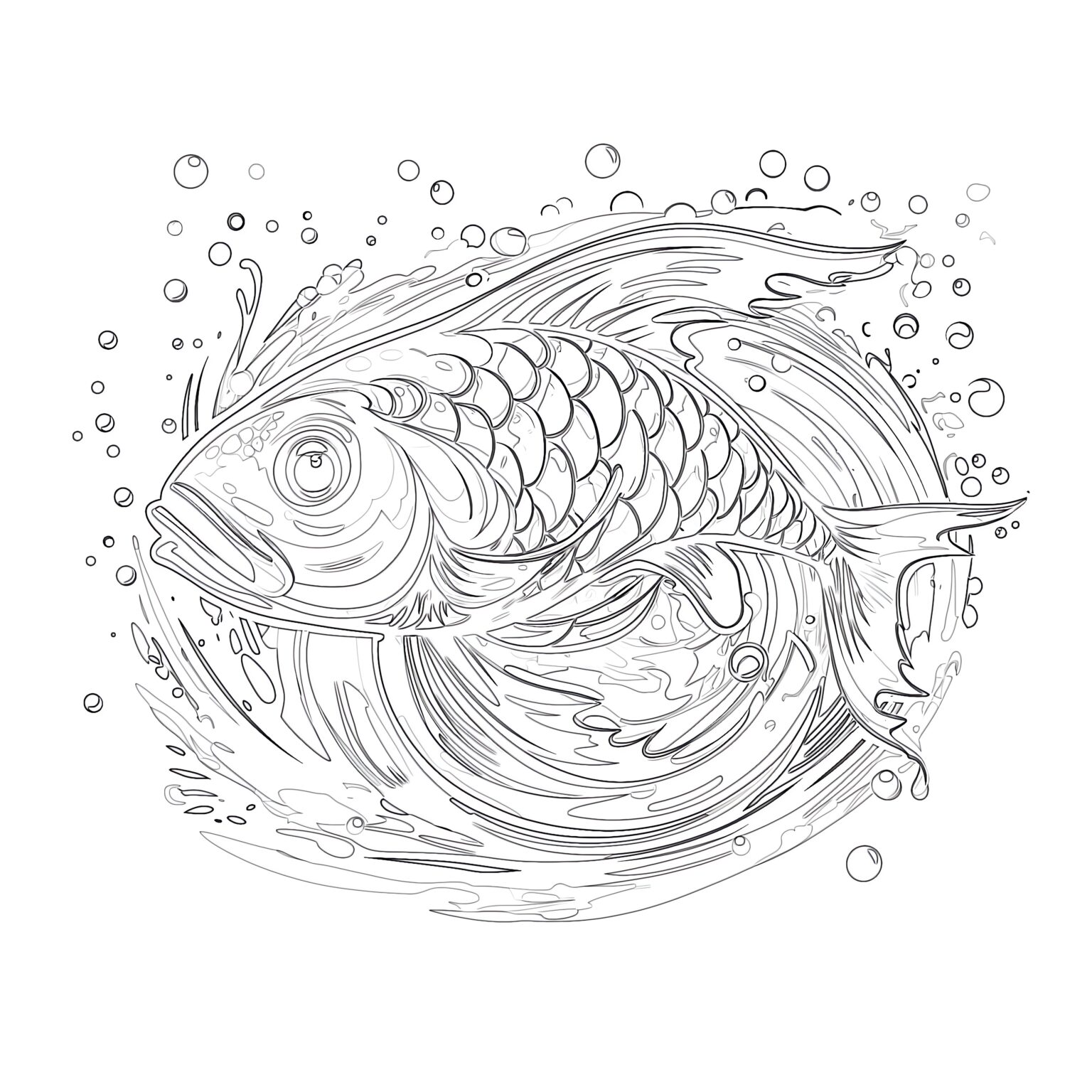 Big Fish with Splashes Coloring Page | Coloring Pages Mimi Panda