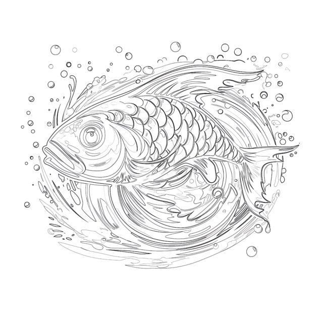 Online Coloring Big Fish With - Big Fish With Splashes Coloring Page 630x630 