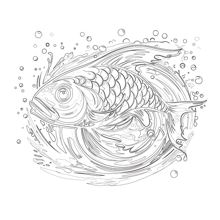 Big Fish with Splashes Coloring Page