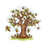 Branch of a Tree with a Beehive and Bees Coloring Page 2