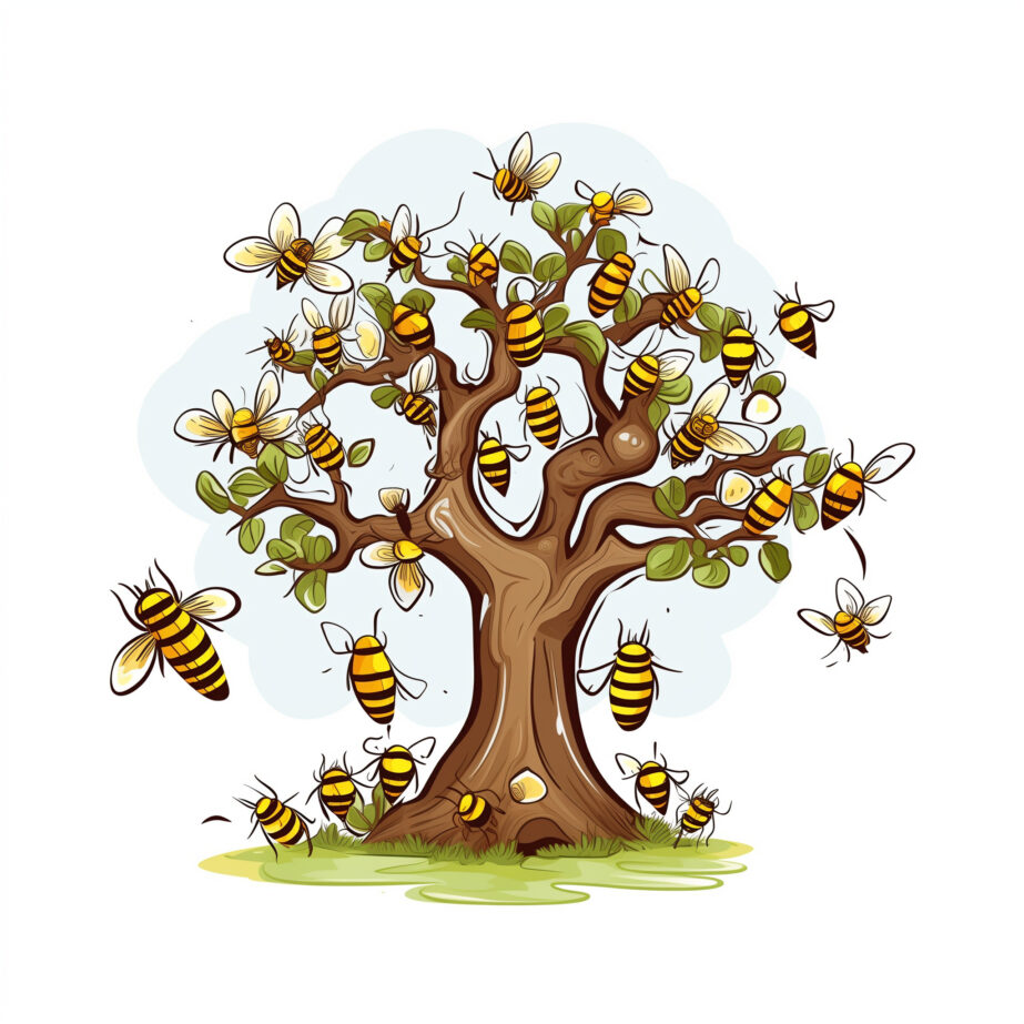 Branch of a Tree with a Beehive and Bees Coloring Page 2Original image