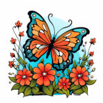 Butterfly on Flowers Coloring Page 2 2