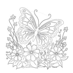 Butterfly On Flowers - Printable Coloring page