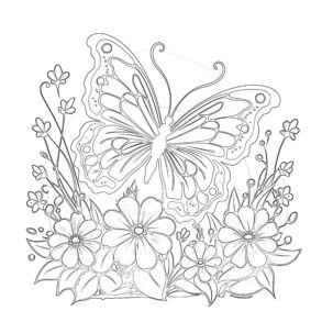 Butterfly on Flowers Coloring Page | Coloring Pages Mimi Panda