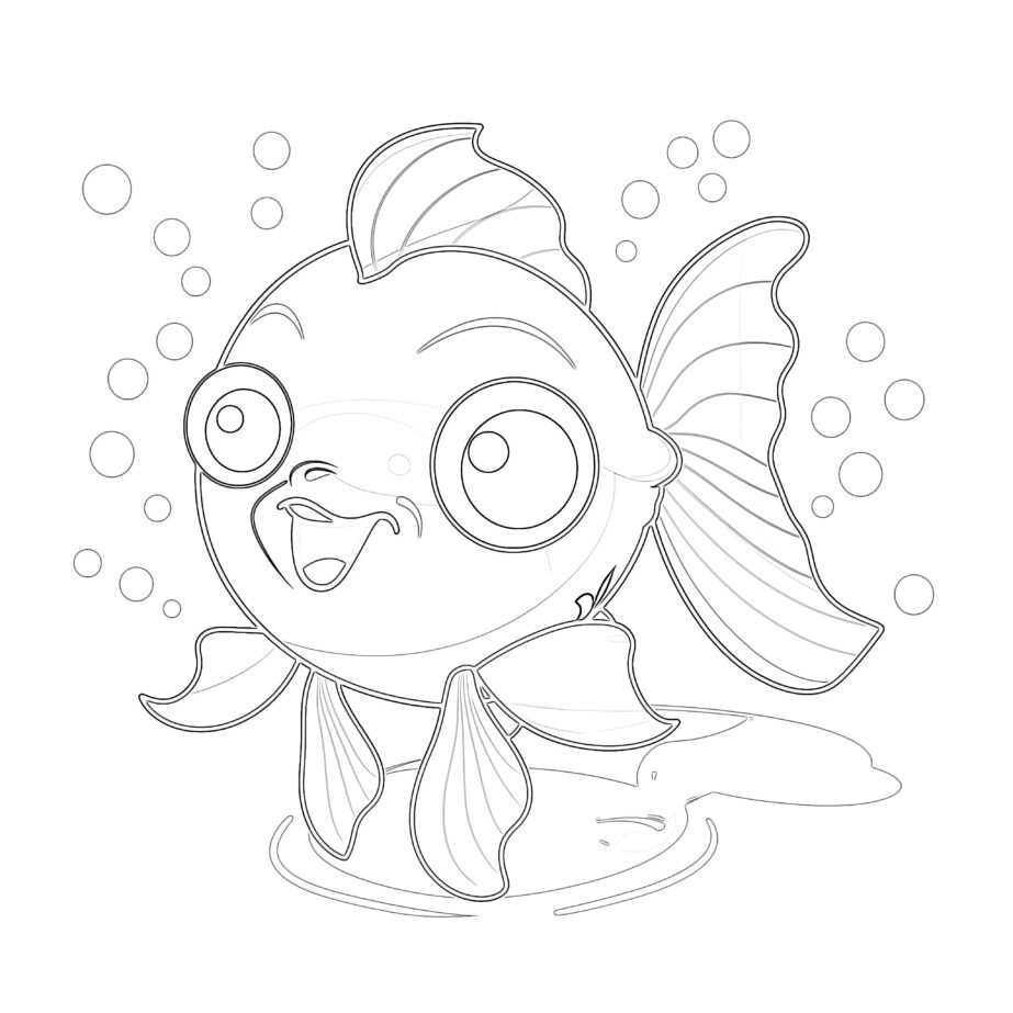 Cartoon Cute Goldfish Coloring Page