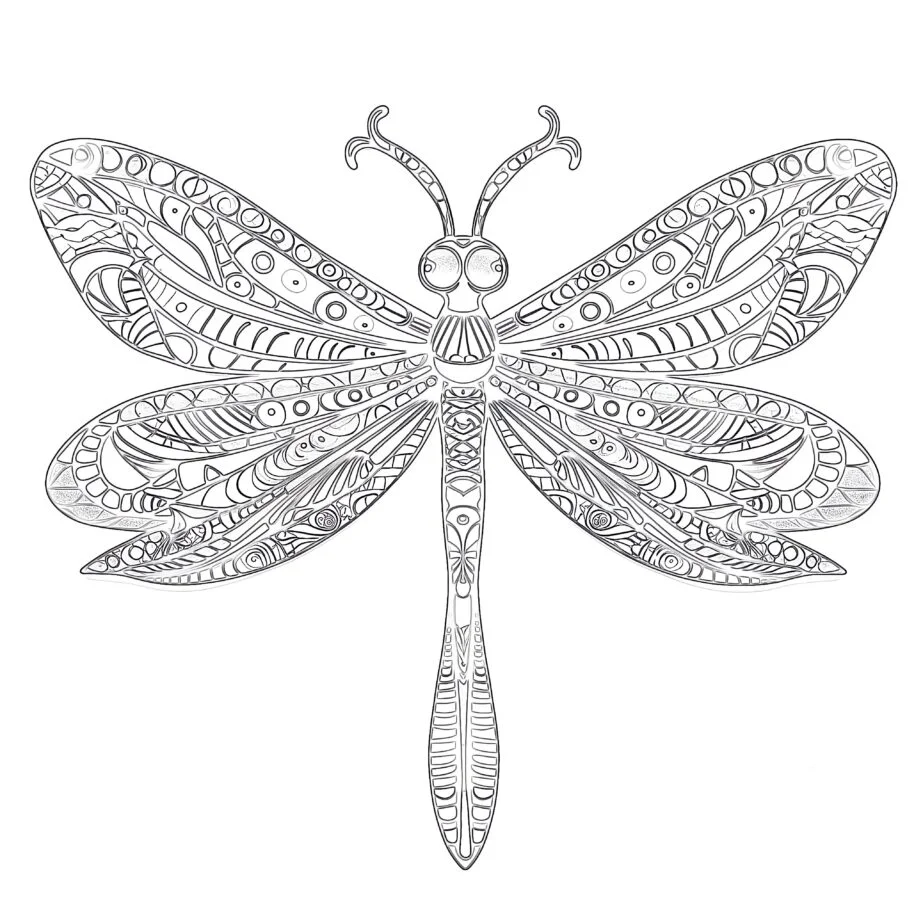 Colorful Dragonfly Zentangle Arts Coloring Page