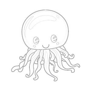 Cute Jellyfish Cartoon Coloring Page | Coloring Pages Mimi Panda