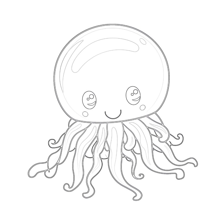 Cute Jellyfish Cartoon Coloring Page