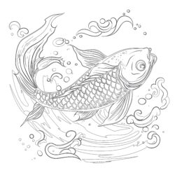 Koi Fish In Vintage Style - Printable Coloring page