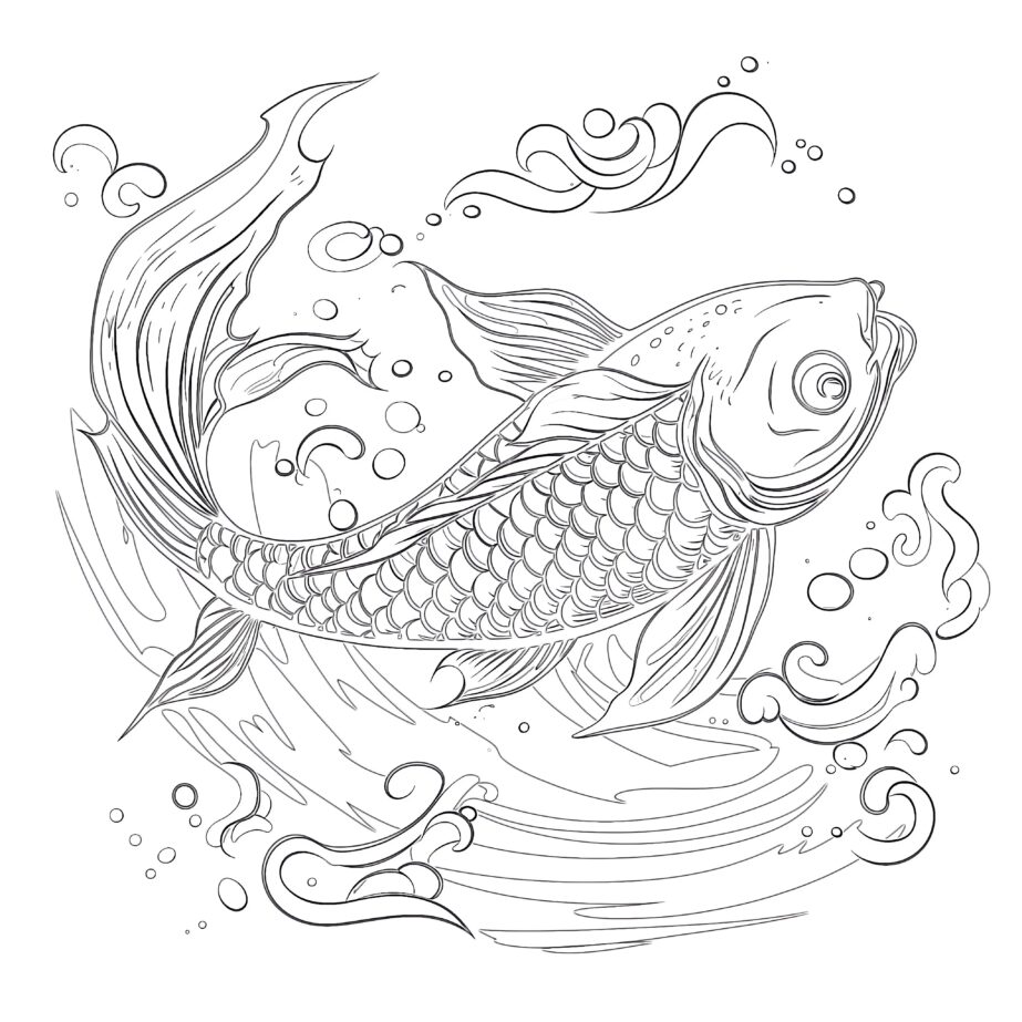 Koi Fish in Vintage Style Coloring Page