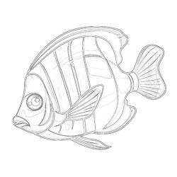 Tropical Fish Cartoon - Printable Coloring page