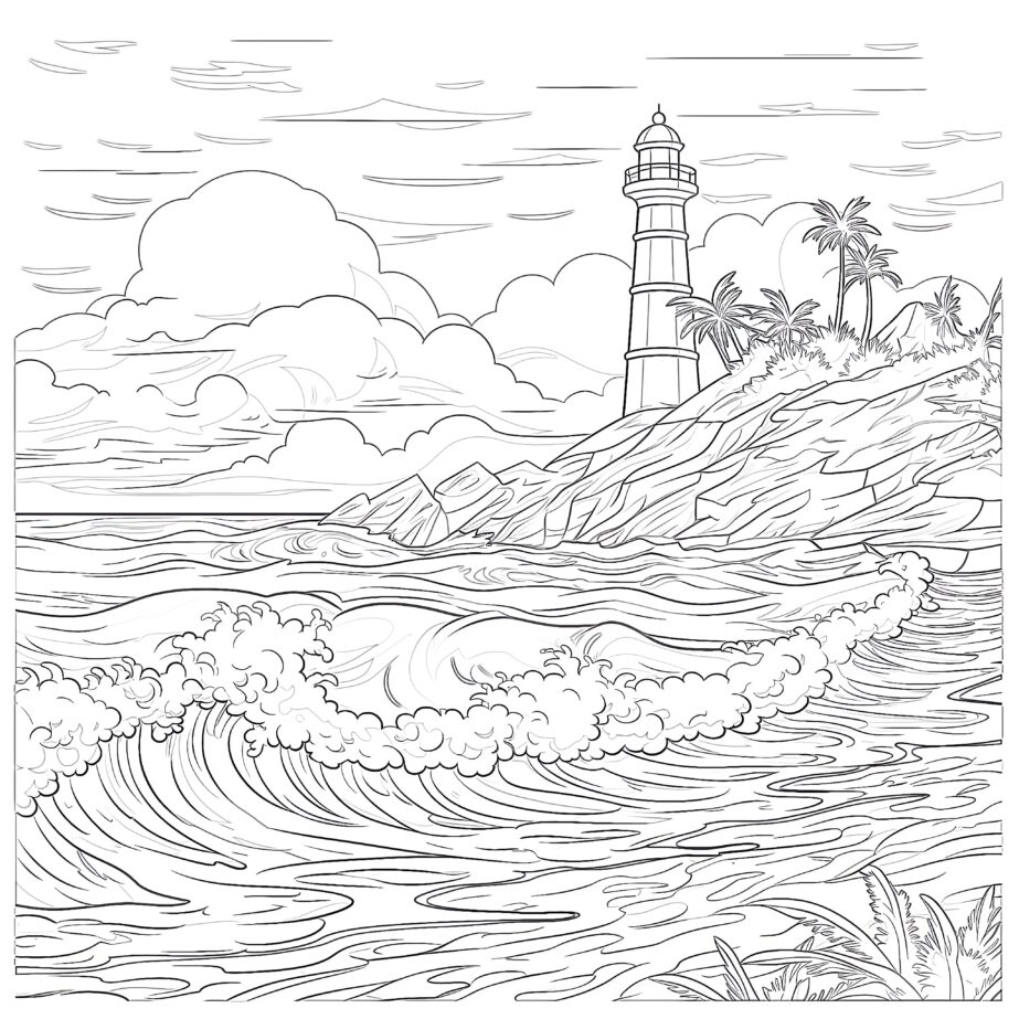 Beach And Sea Coloring Page