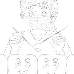 Dentist Girl And Funny Teeth - Printable Coloring page