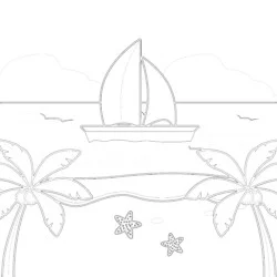 Beach And Sea - Printable Coloring page