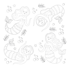 Smiling Mermaids - Coloring page