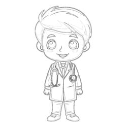 Cute Doctor With Stethoscope - Printable Coloring page