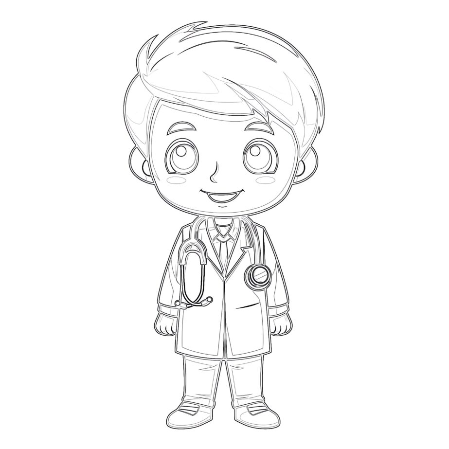 Cute Doctor With Stethoscope Coloring Page