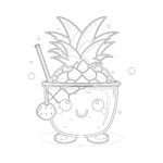 Cute Pineapple With a Cocktail Coloring Page