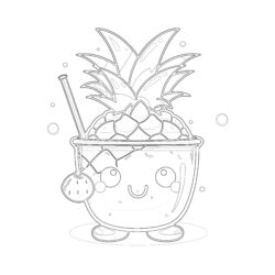 Cute Pineapple With a Cocktail - Printable Coloring page