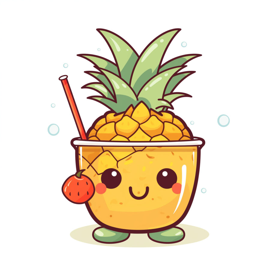 Cute Pineapple With a Cocktail Coloring Page 2