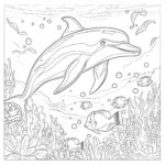 Dolphin And Coral Reef Coloring Page