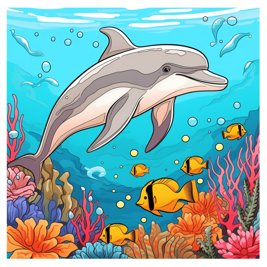Dolphin And Coral Reef Coloring Page 2