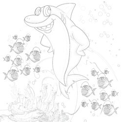 Happy Shark - Printable Coloring page