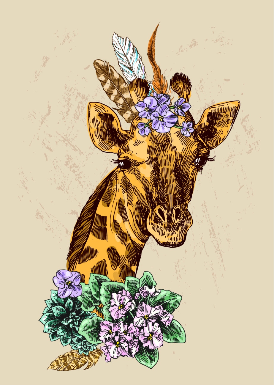 Vintage Giraffe In Flowers - Original image