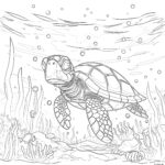 Scene Fishs And Turtle Coloring Page