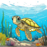 Scene Fishs And Turtle Coloring Page 2