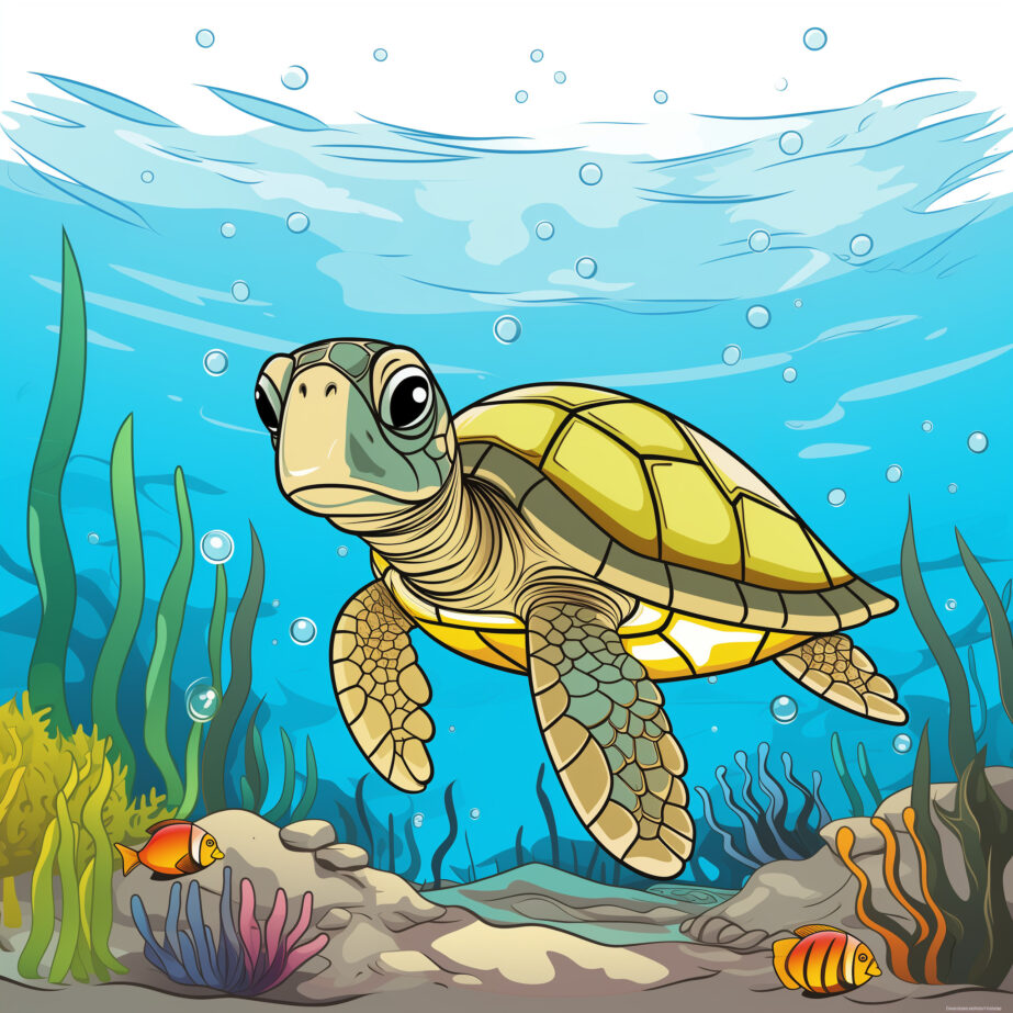Scene Fishs And Turtle Coloring Page 2