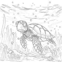 Scene Fishs And Turtle - Printable Coloring page