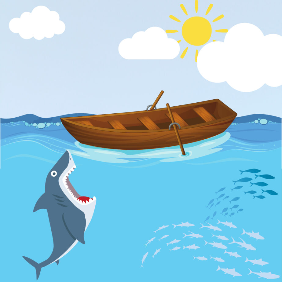 Shark And Boat Coloring Page 2