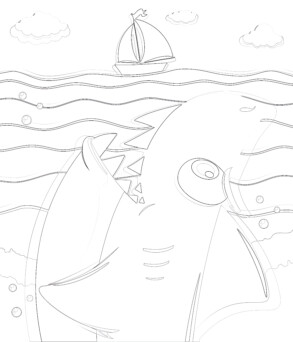 Shark And Boat - Coloring page
