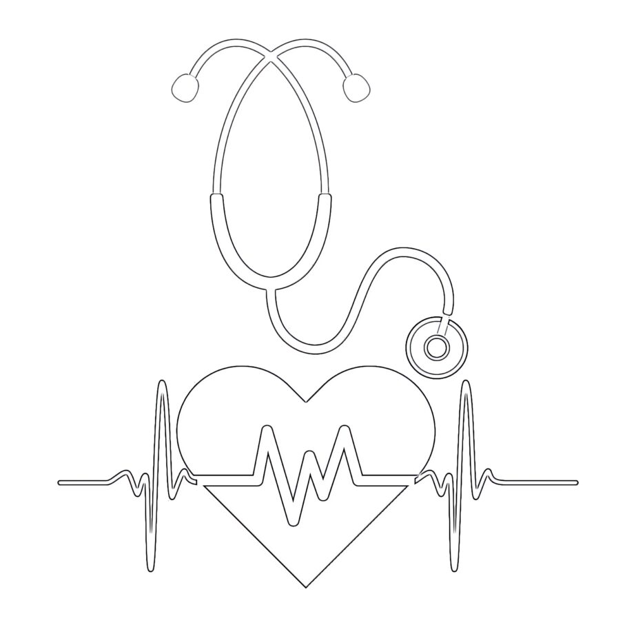 Stethoscope With Heartbeat Coloring Page