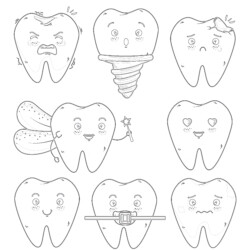 Dentist Girl And Funny Teeth - Printable Coloring page