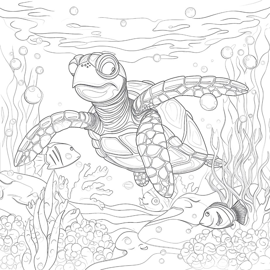 Turtle And Corals Coloring Page