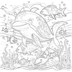 Underwater Animals And Rainbow - Printable Coloring page