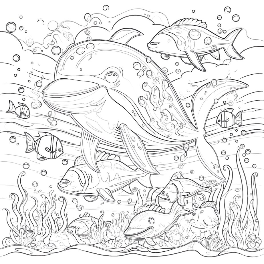 Underwater Animals And Rainbow Coloring Page