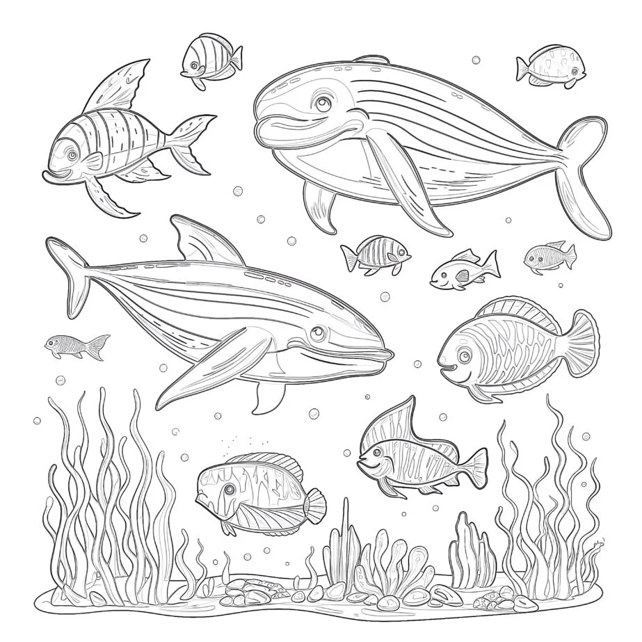 Various Marine Animals Coloring Page