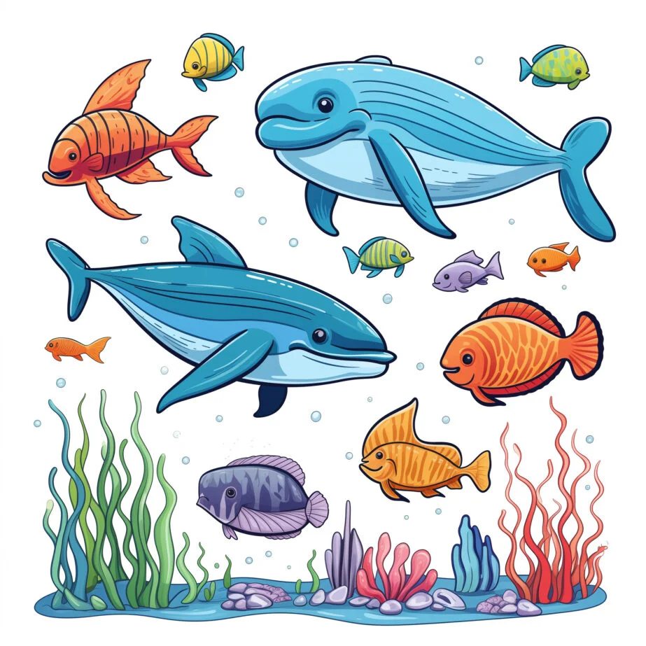 Various Marine Animals Coloring Page 2