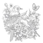Vintage Beautiful Birds Coloring Page